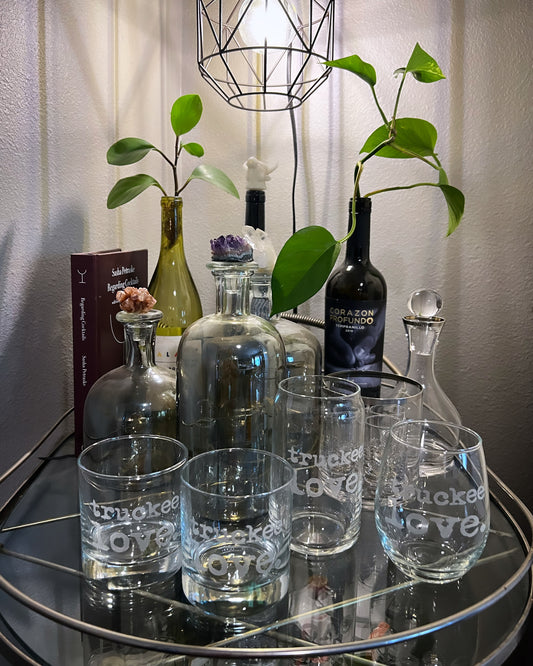 truckee love. etched can glass