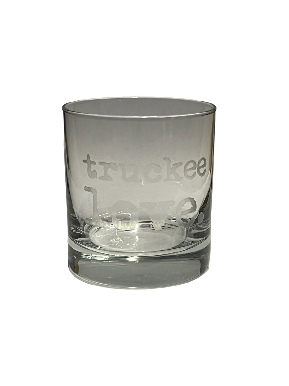 truckee love. etched rocks glass