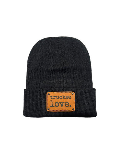 leather tag studded beanie