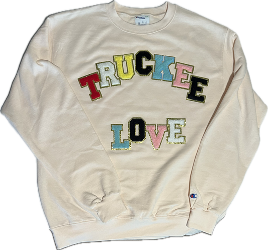 truckee love. x Champion varsity patch crewneck